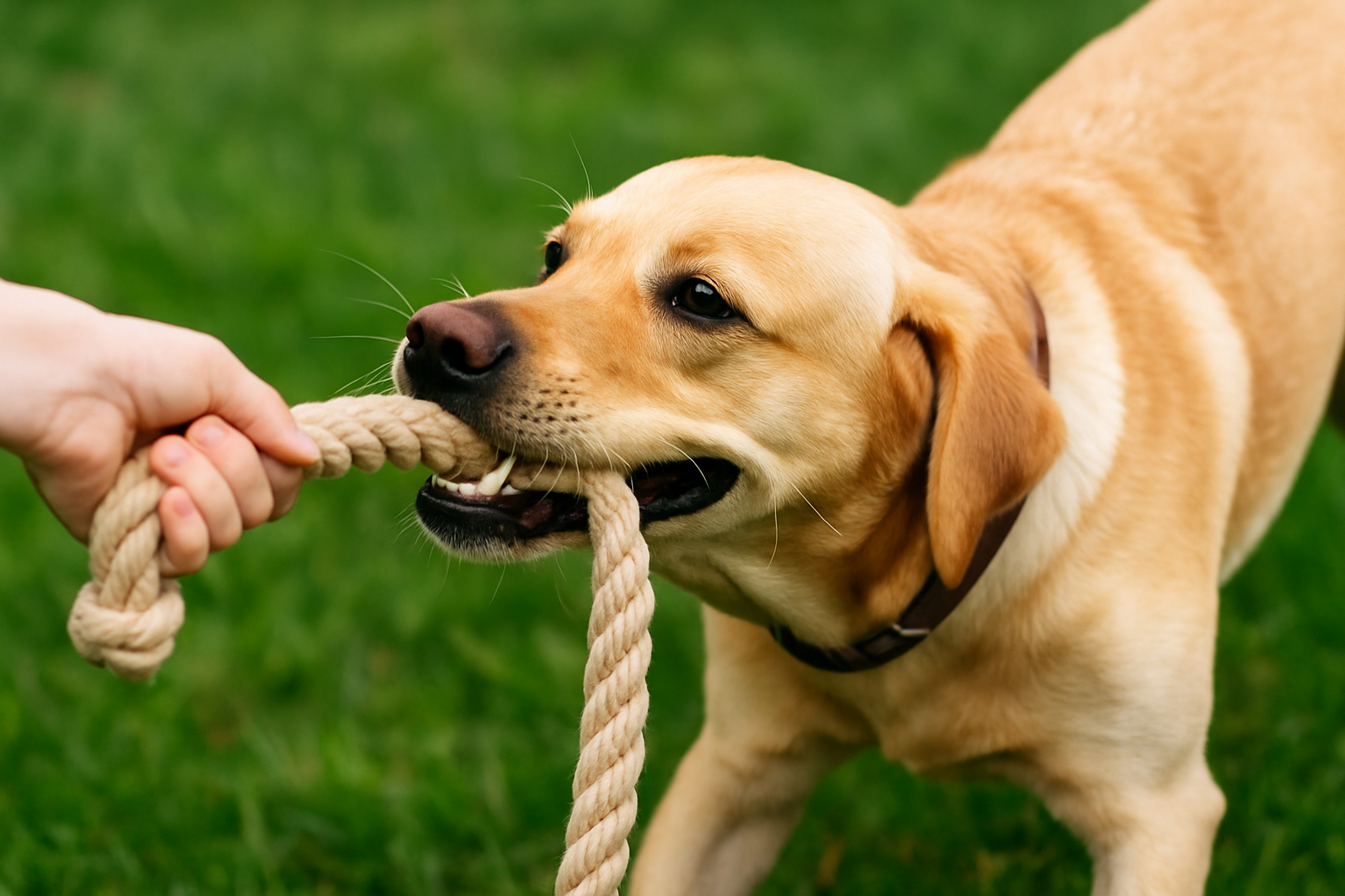 Cane che tira una corda