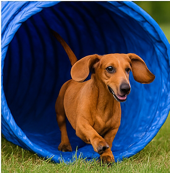 Cane che gioca con tunnel e nascondigli